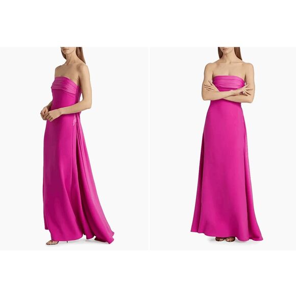 Halston Brigette Crêpe Strapless Gown In Hibiscus US 6 $645 - Picture 2 of 9